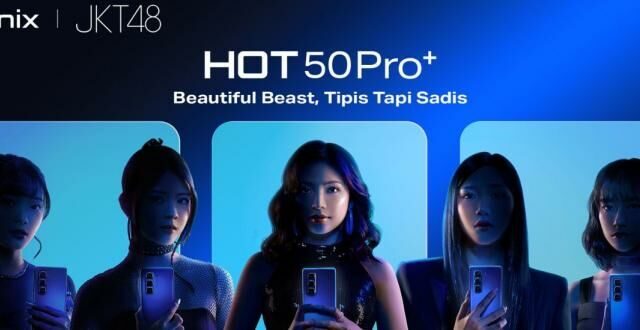 Infinix Hot, Hot 50, Pro Plus, desain slim, ponsel ringan, layar AMOLED, kamera 50 MP, chipset MediaTek, Android 14, pengisian cepat, fitur AI, Dynamic Bar, dual speaker, harga Kenya, peluncuran Indonesia, fitur NFC, RAM Extended, sertifikasi IP54, girlband JKT48.